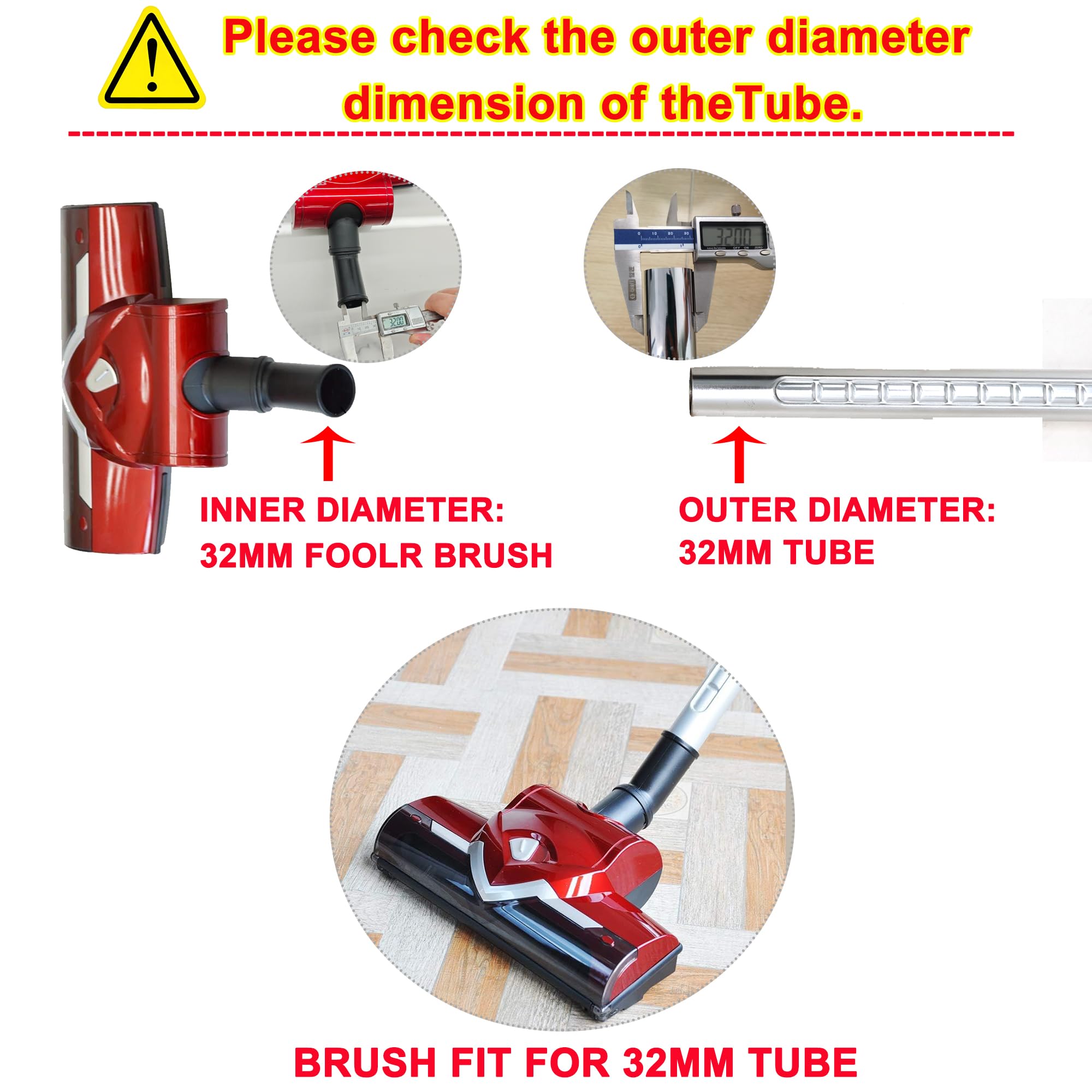 EZ SPARES Testina di ricambio per aspirapolvere da 32 mm, compatibile con spazzola turbo universale per pavimenti duri e accessori per la pulizia dei tappeti