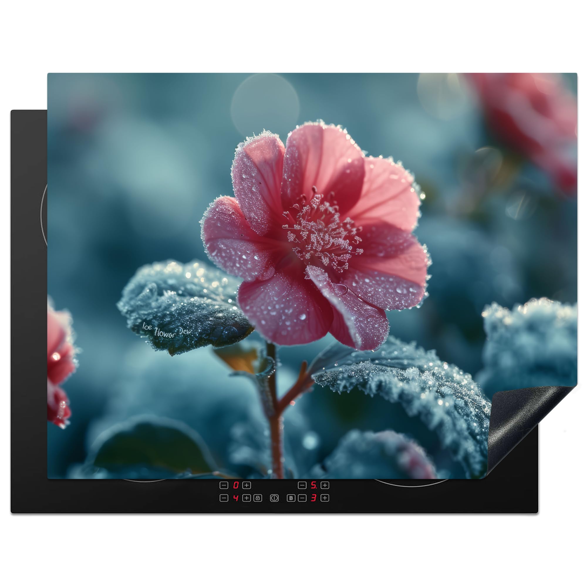 KitchenYeah© Induction Hob Protector Mat 23.2"x30.3" / 77x59 cm Cooker Top Protectors Cover Ceramic Covers Electric Hobs Vinyl Flower - Red - Winter - Drops — image 1