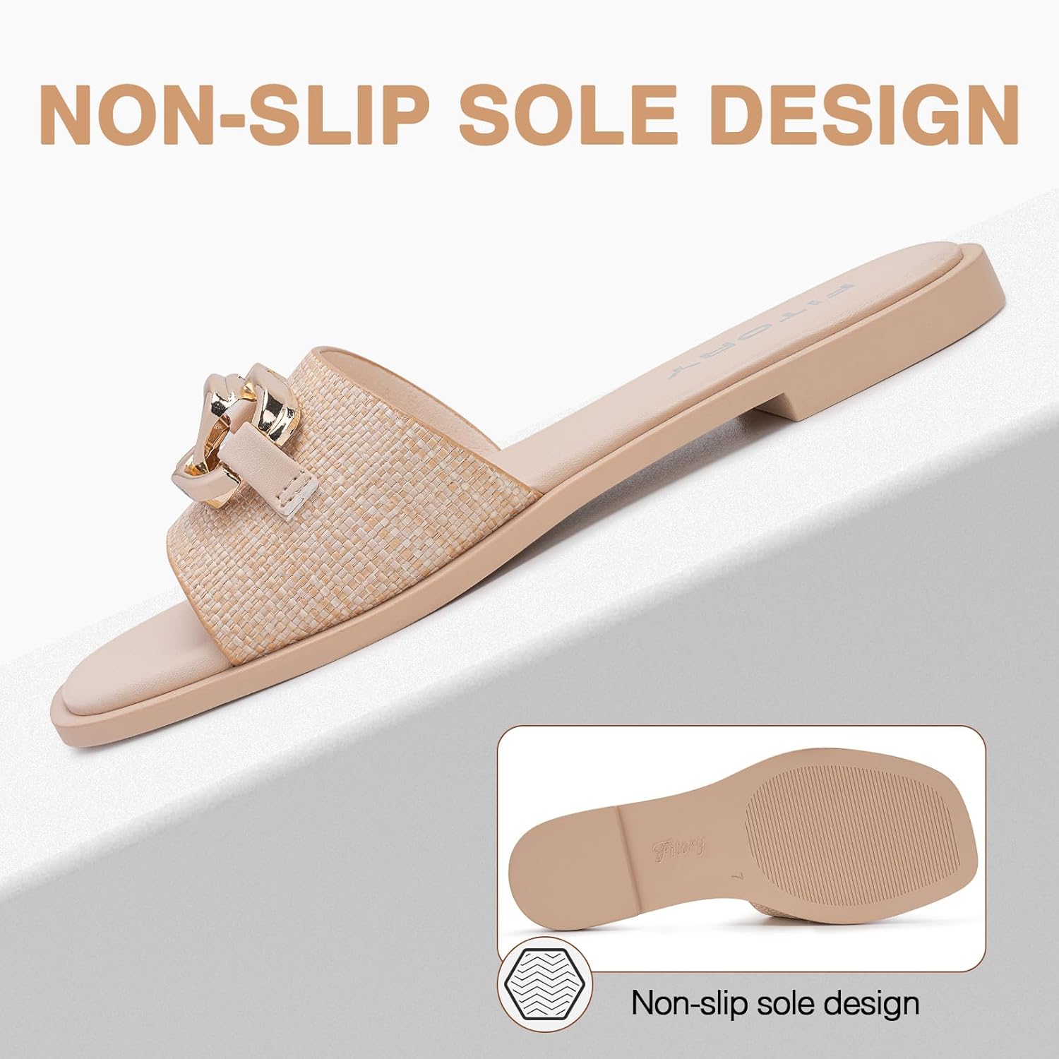 FITORY Women's Flat Sandals Fashion Slides With Soft Leather Slippers for Summer Size 6-11 - Image 4