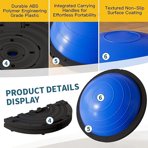 Miniatura 7 de Vtory Foldable Balance Ball, Upgrate Half Ball Balance Trainer for Workout, 1300 lbs Capacity Stability Ball, 23.5 Inch Yoga Half Ball, with