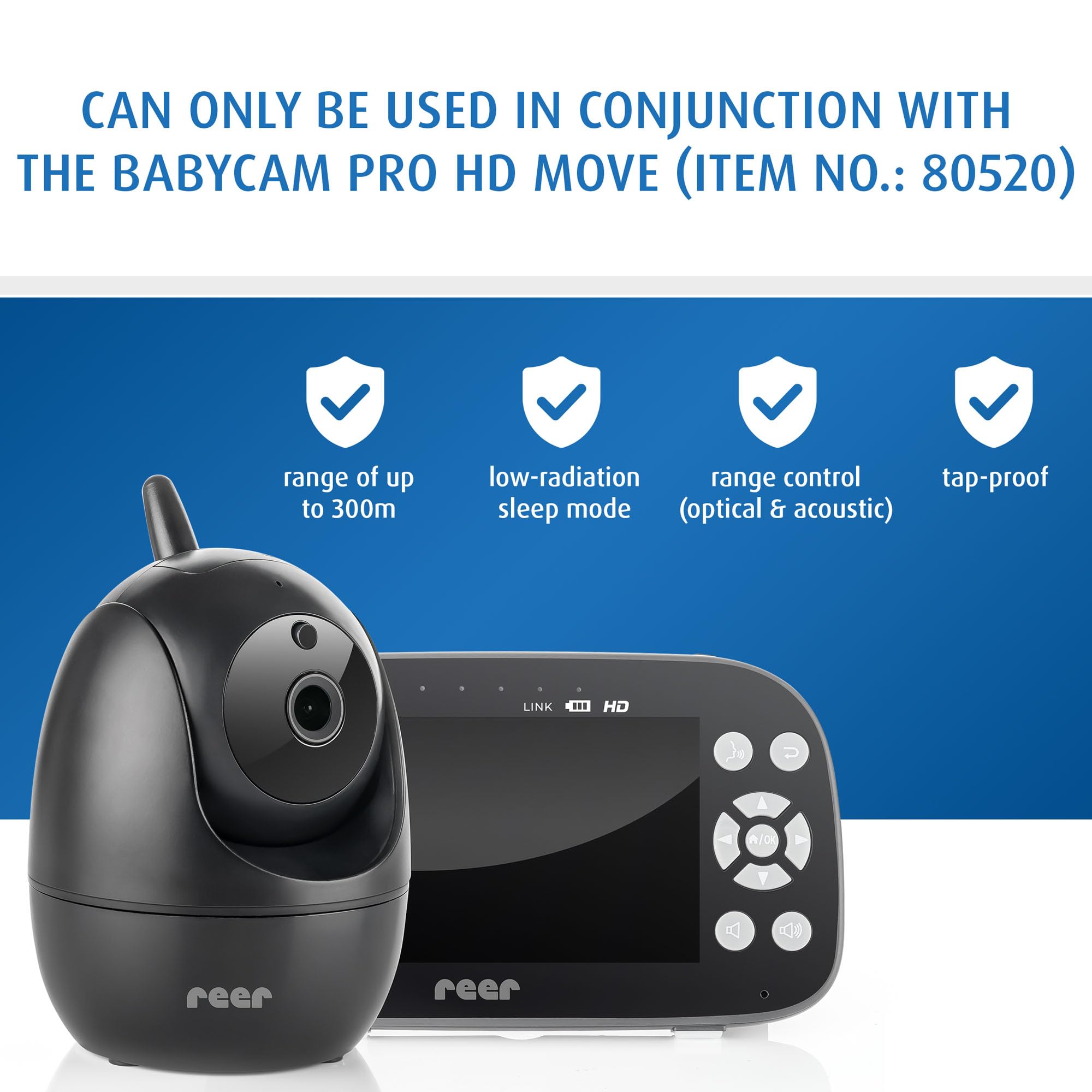 reer Dodatkowa kamera do 80520 BabyCam Pro HD Move | Kamera rozszerzająca | Szeroki kąt, wychylność i pochylenie | Widoczność w nocy | 4-krotny zoom