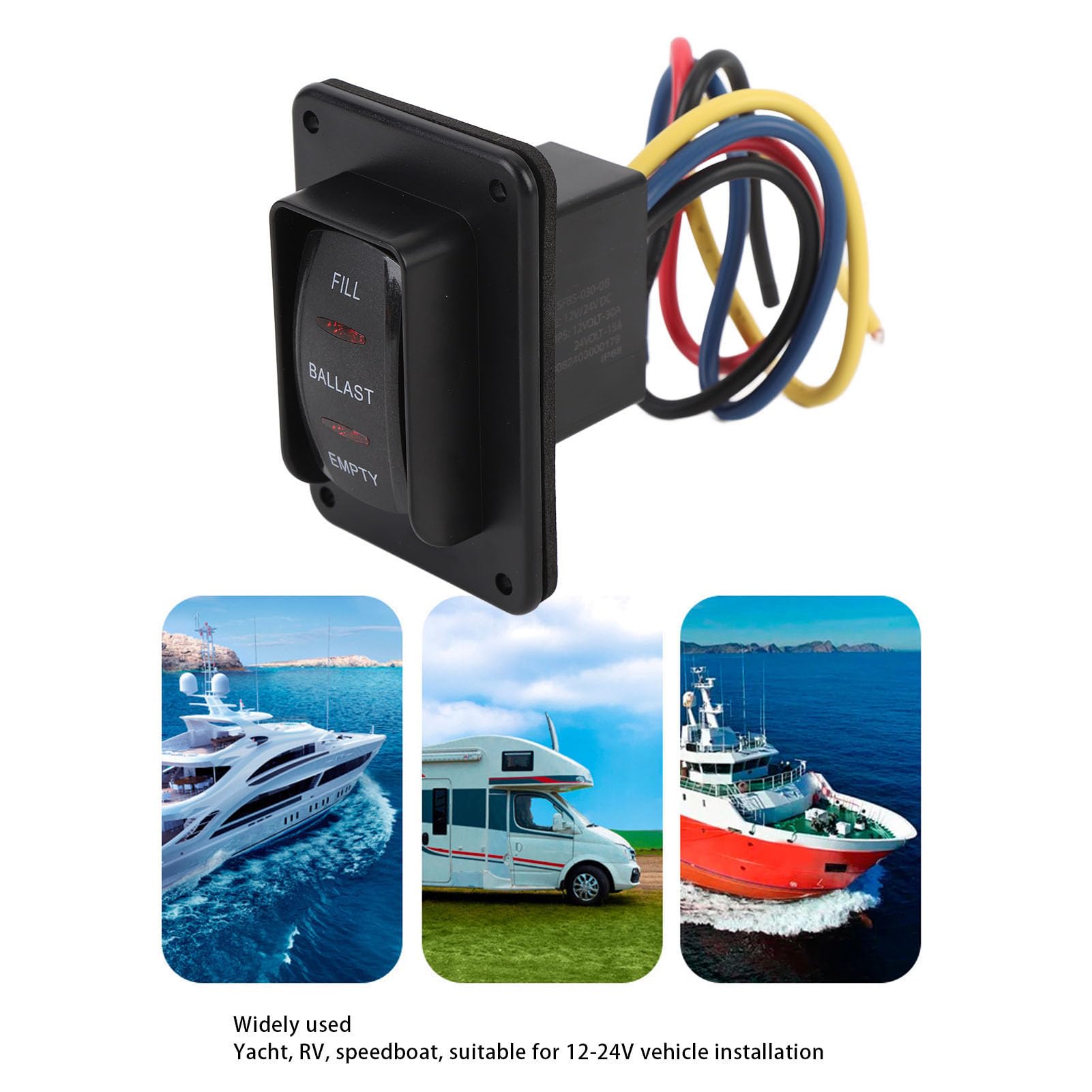 RV-Umpolungsschalter, 12 V, 30 A, 24 V, 15 A, Wasserdichter IP68-Schalter, Hochwertiges ABS-Material, Benutzerfreundliches Design, stoß- und Feuerbeständig, Langlebig, Geeignet
