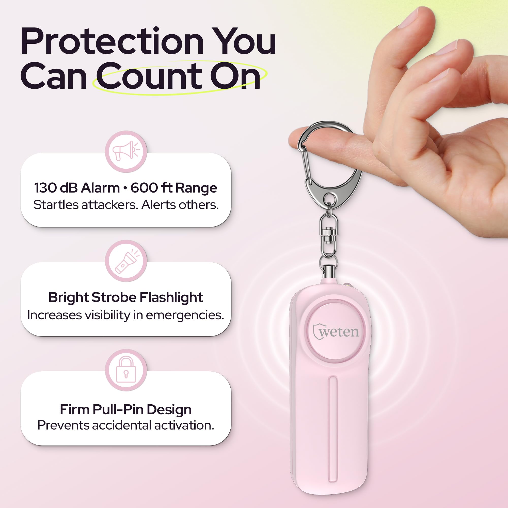 WETEN - Portachiavi con allarme personale, 130 dB, con luce LED, allarme di emergenza, per donne, uomini, bambini, anziani e jogging, Mocassini eleganti da donna