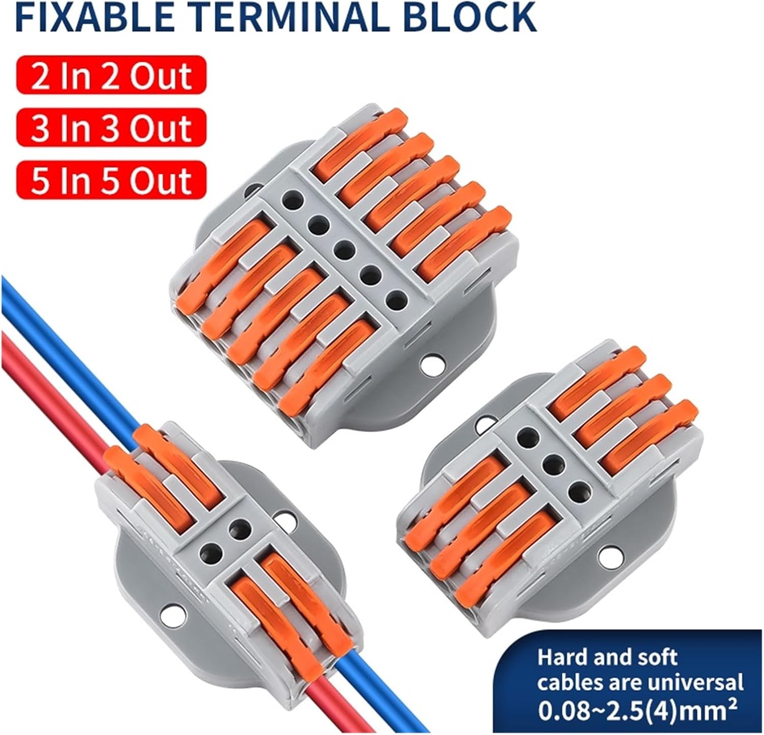 10Pcs Lever Wire Connector CMK42C Fixable 2/3/5P Fast Compact Conductor Wiring Cable Electrical Butt Terminal Block Screwed(CMK422C)