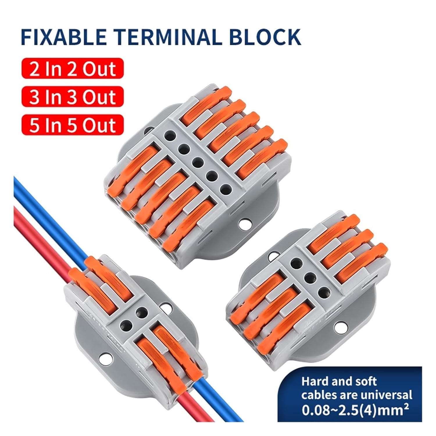 10Pcs Lever Wire Connector CMK42C Fixable 2/3/5P Fast Compact Conductor Wiring Cable Electrical Butt Terminal Block Screwed(CMK422C)