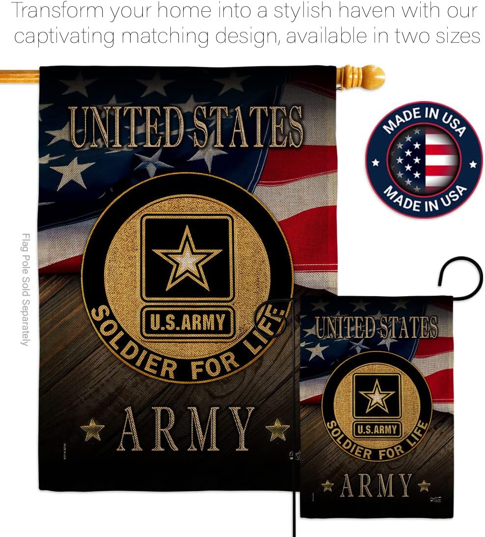 US Army Soldier for Life Burlap Garden Flag - Set Wall Hanger Armed Forces Rangers United State American Military Veteran Retire Official - House Banner Small Yard Gift Double-Sided 13 X 18.5