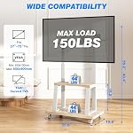 5Rcom Rolling TV Stand with Wheels & Shelf for 37-75 inch TVs Holds 150 lbs | Max VESA 600 x 400mm, Two-Tier Heavy-Duty Storage System, Height Adjustment, Silent Locking Wheels, Reinforced Wood Shelves