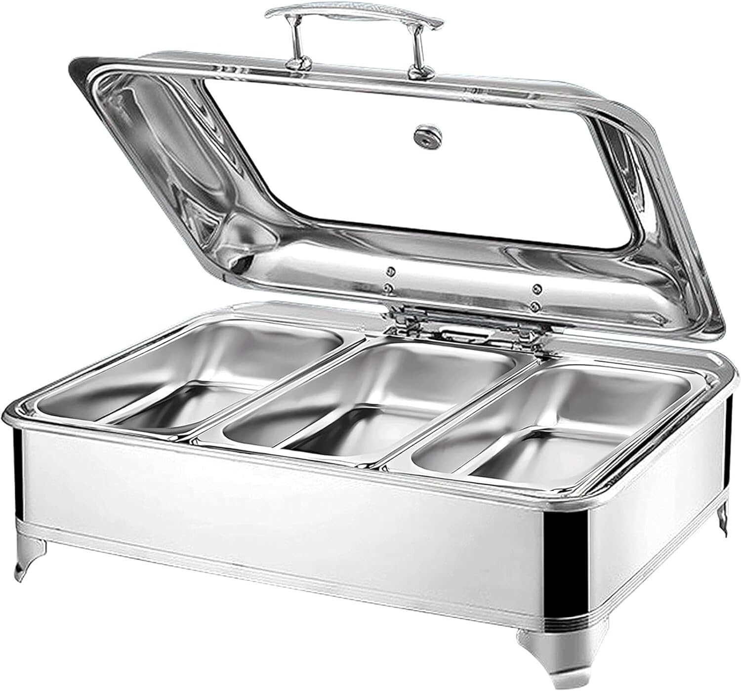 JKJZSALJ Electric Chafing Dish, 9L Stainless Steel Buffet Warmer With Glass Lid, Professional Food Warmer For Party, Hotel, Kitchen,C