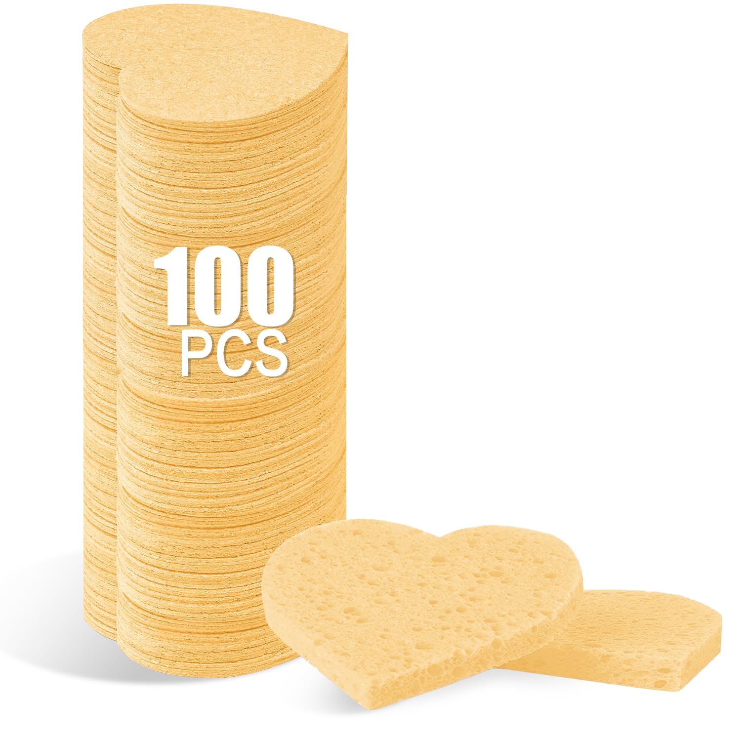 100-Count Compressed Facial Sponges for Estheticians Heart Shape Natural Cellulose Sponge Cosmetic Spa Sponges for Face Cleansing, Massage, Pore