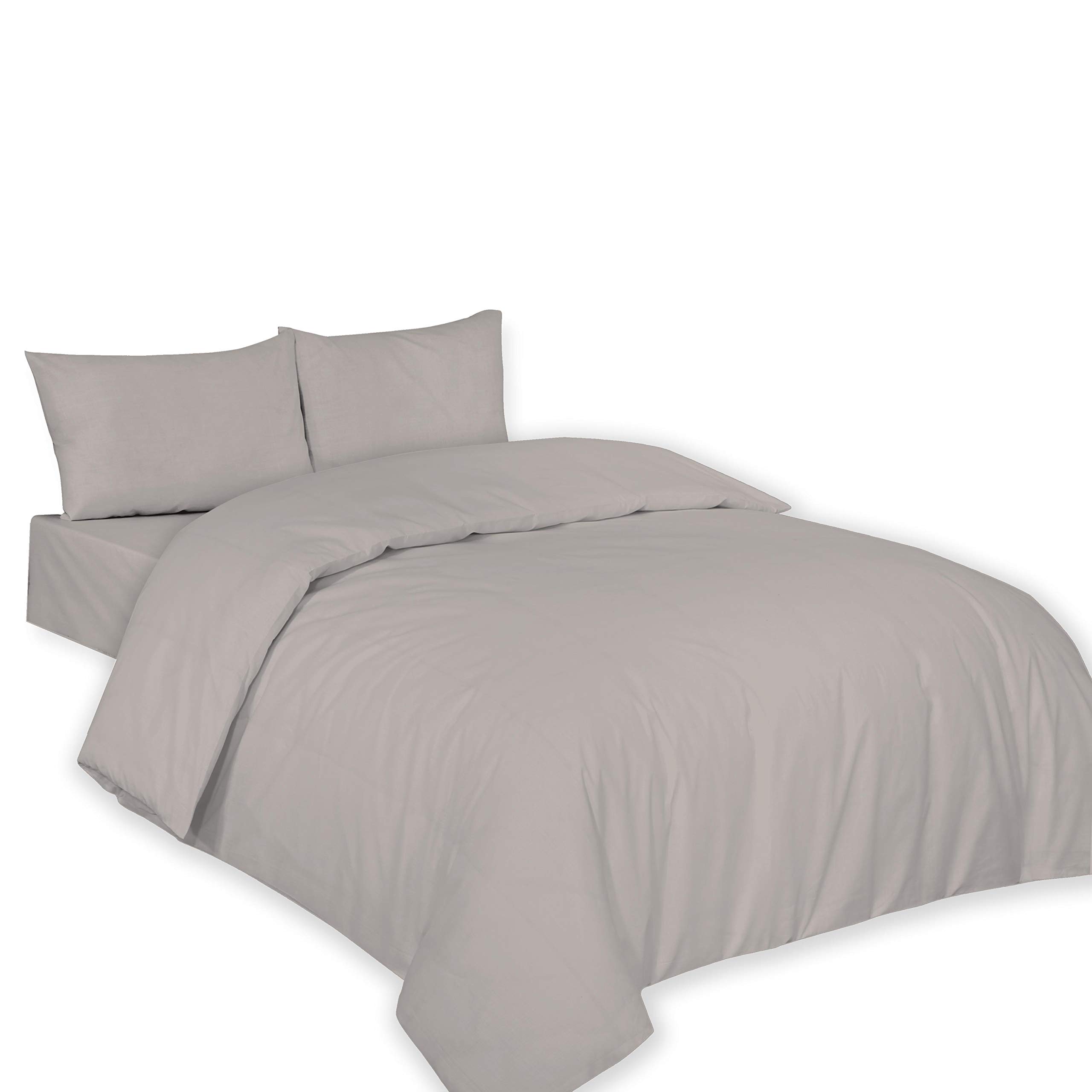 AR Textile Premium Quality Luxury Plain Dyed Poly Cotton Duvet/Quilt Cover in Single,Double,King, Super king Size, Non Iron, Easy Care Duvet Cover (Grey, King)