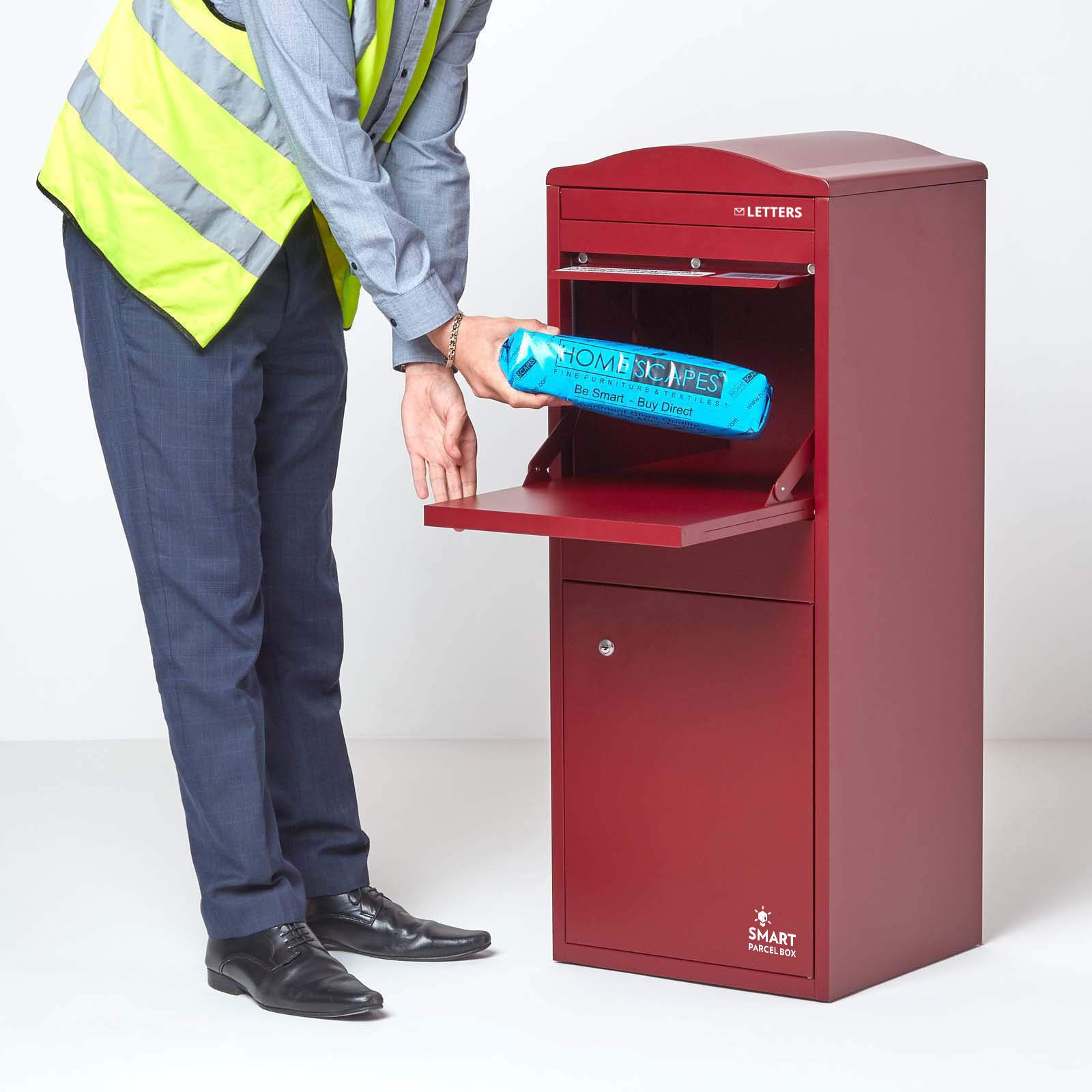 Large Smart Parcel Box with Curved Roof Top Dark Red Strong Metal Drop