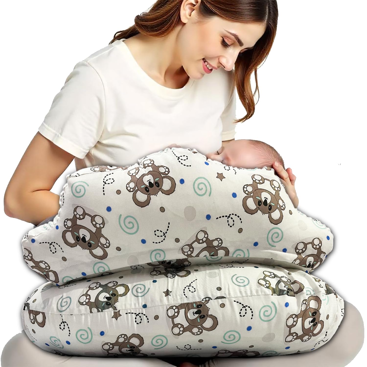 THE AURA GEN Original Nursing Pillow for Breastfeeding Pillow | Removable Cotton Cover | Adjustable Waist Strap | New Mommy Essentials | Baby Registry Search (White Bear 2)-image-36