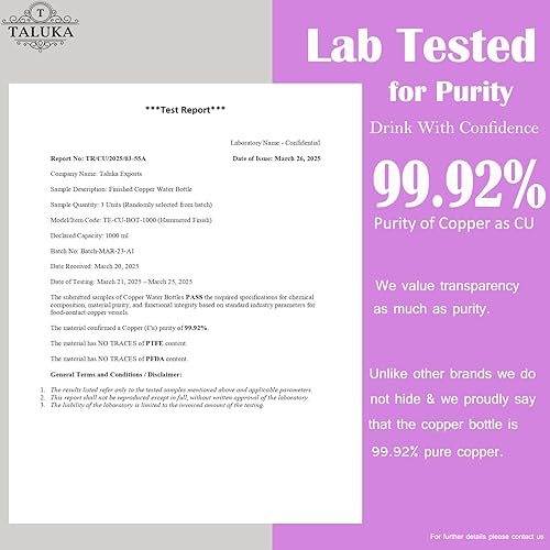 Miniatura 6 de Taluka Botella de agua martillada de cobre puro de 34 onzas/33.8 fl oz con popote de cobre a prueba de fugas, recipiente para beber Ayurveda