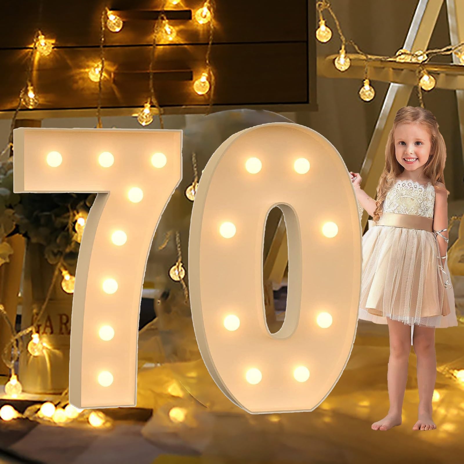 LED Letter Number Light Sign, Mosaic Number with Lights Cardboard Numbers Letters, LED Indoor Lights Numbers for Anniversary Decorations, Confession Wedding Party Decor ( Color : Number 70 , Size : 27