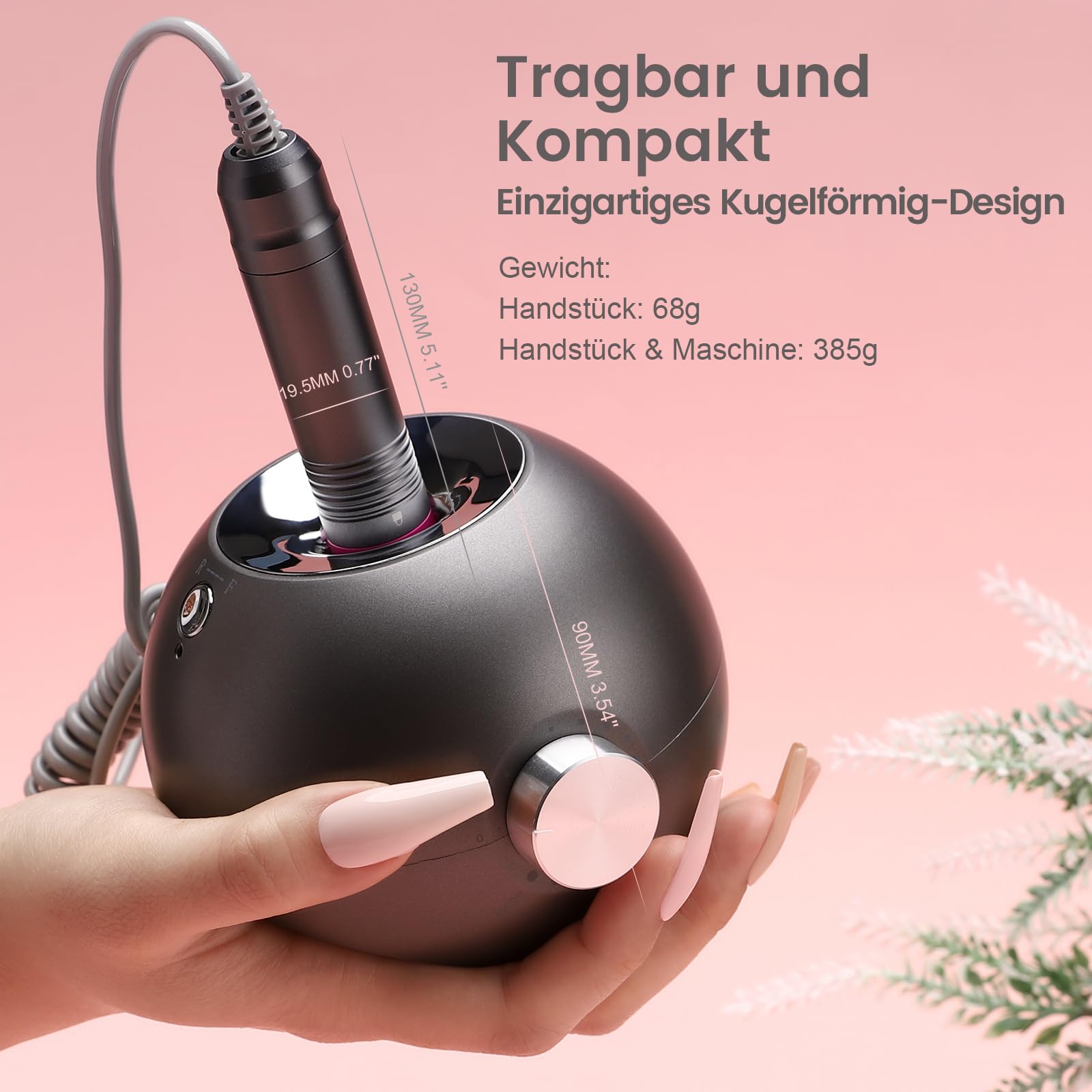 Delanie Nagelfräser 35000 U/Min für Gelnägel Polygel, 6 in 1 Leise Elektrische Nagelfeile Maniküre Pediküreset mit Nagelfräser Aufsätze, Nägel selber machen Entferner für Acrylgel Nagelpflege -Grau