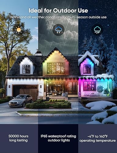 Miniatura 6 de Luces permanentes para exteriores de 100 pies, luz de alero RGBW con 72 luces LED, más de 111 modos de escenas iluminación al aire libre, luz