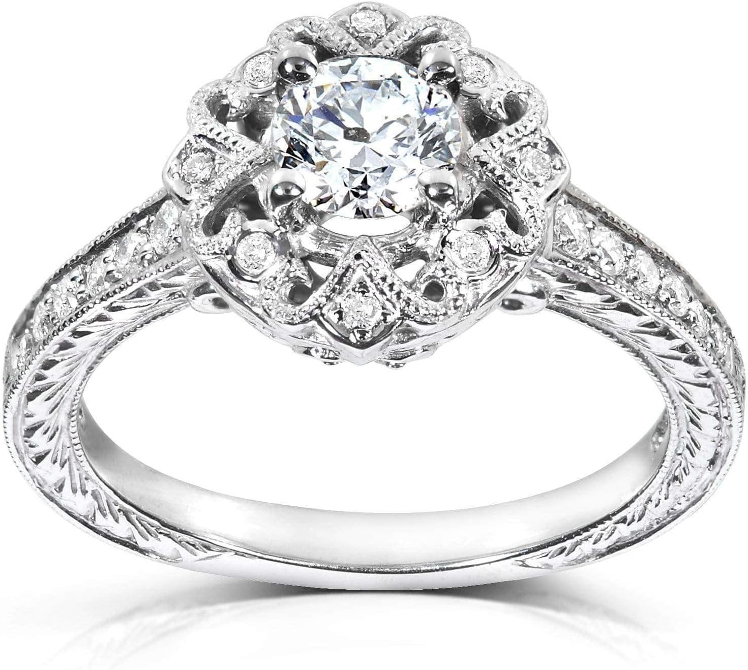 Kobelli Antique Style Diamond Engagement Ring 1/2 carat (ctw) in 14k White Gold