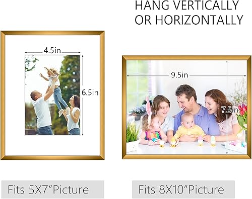 Miniatura 2 de Golden State Art, Marco de fotos de aluminio y cristal real, marcos de fotos de 8 x 10 pulgadas con paspartú de color marfil para exhibición de