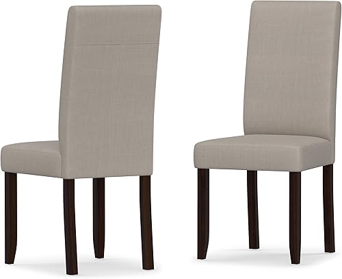 SIMPLIHOME Juego de 2 sillas de comedor Acadian, de madera maciza tapizada y tela estilo lino, color beige claro, asientos de comedor de transición