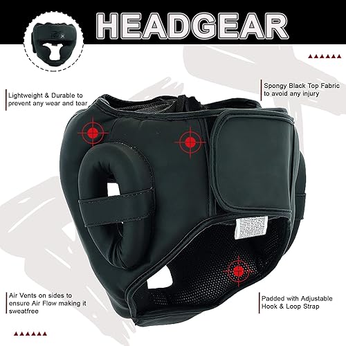 Miniatura 3 de REX - Casco de boxeo, artes marciales de artes marciales, hecho de cuero Rex para Muay Thai con acolchado grueso (S, negro mate)