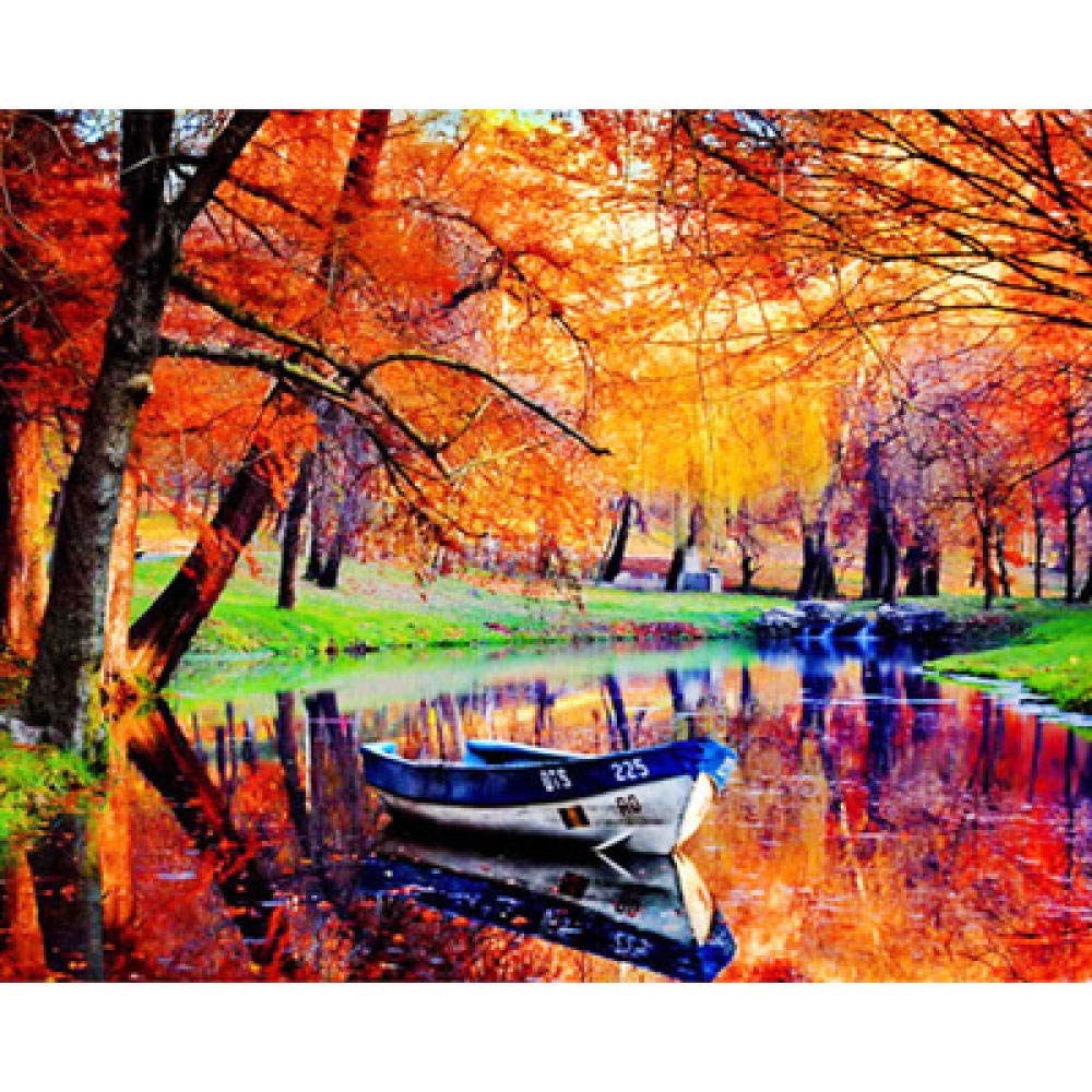 Broderie diamant forêt et bateau pour décorer votre salon chaleureux