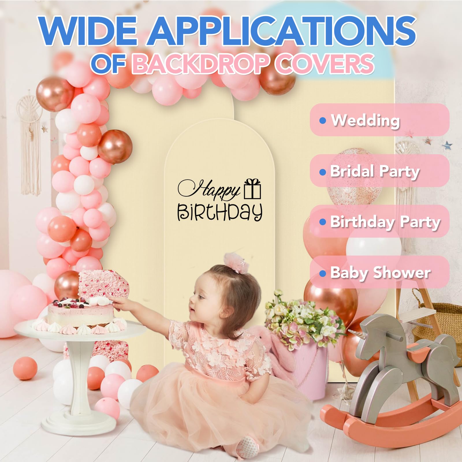 XPCARE Wedding Arch Cover Set of 3(4FT/5FT/6FT), Beige Spandex Fitted Arch Backdrop Stands Cover Double Sided Arch Backdrop Cover for Birthday Party Ceremony Banquet Decoration