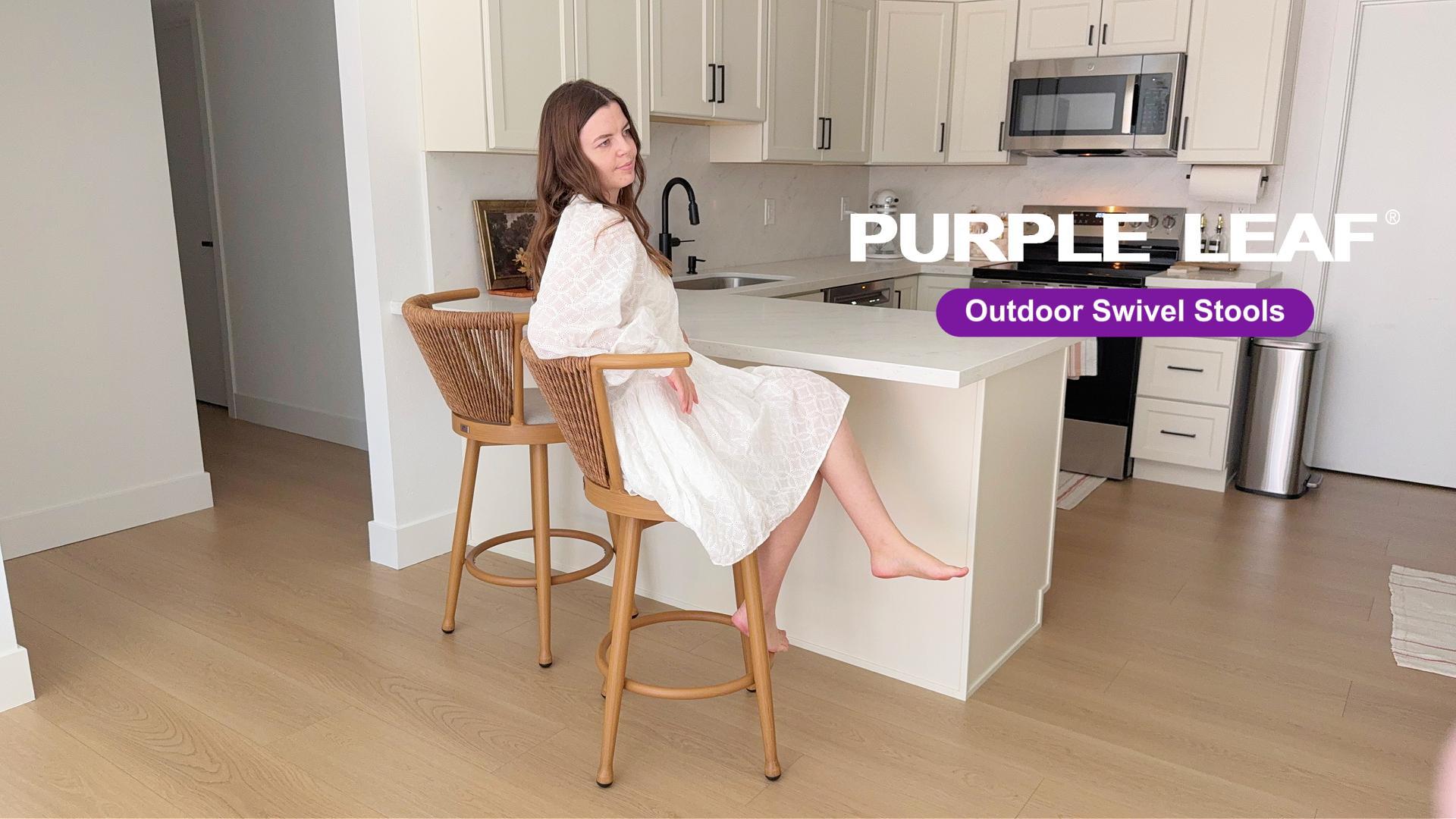 Butacos PURPLE LEAF para exterior con giro de 360°, reposabrazos y respaldo tejido, diseño delgado, cojín suave, altura ajustada para mesas altas, color marrón, juego de 2 piezas miniatura 7