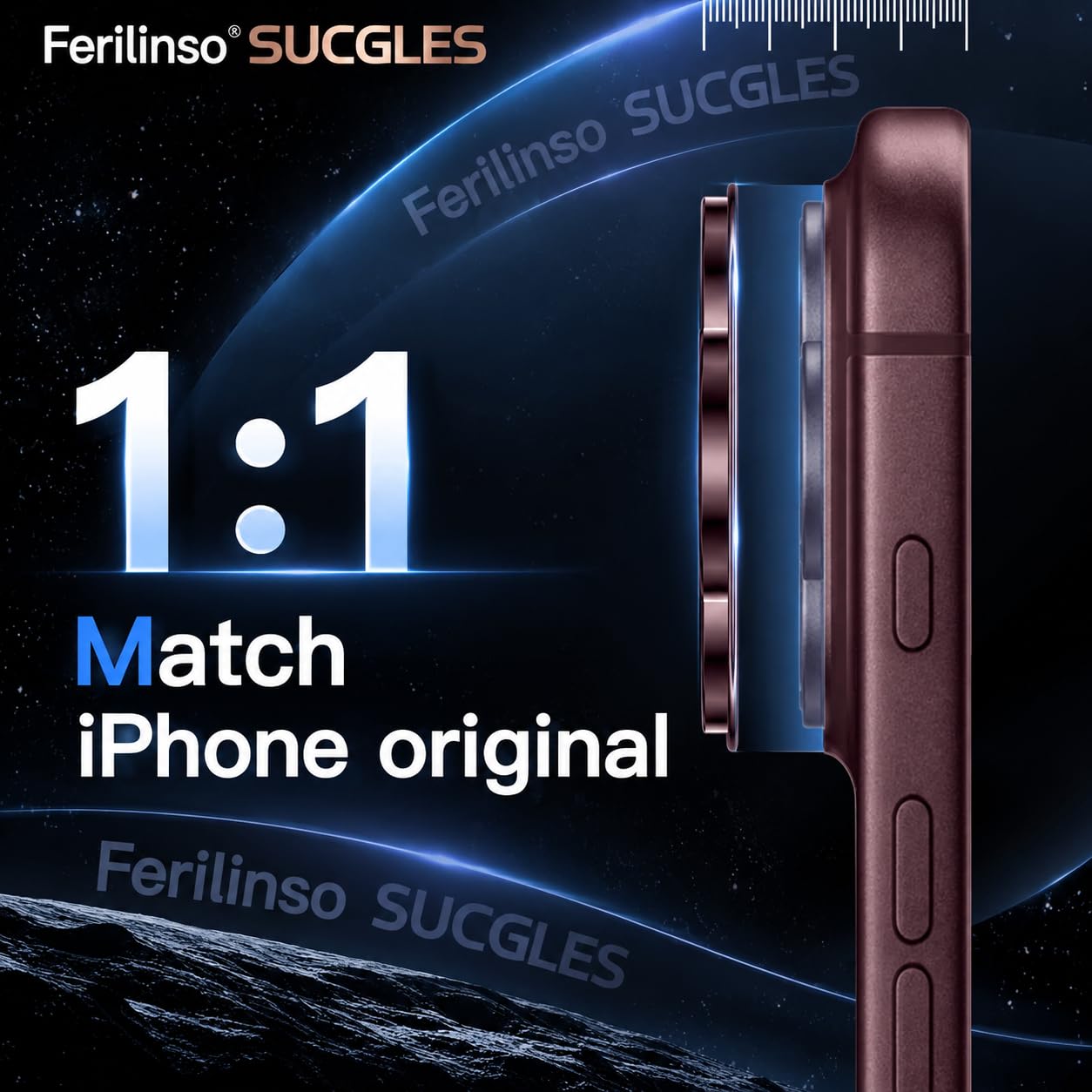 Ferilinso SUCGLES Camera Lens Protector for iPhone 18 Pro Max, 1-Pack, Dark Cherry Full Coverage 9H+ Tempered Glass, Matte Metal Plate, AR Coating, Scratch Resistant, Case Friendly — Amazon image 5