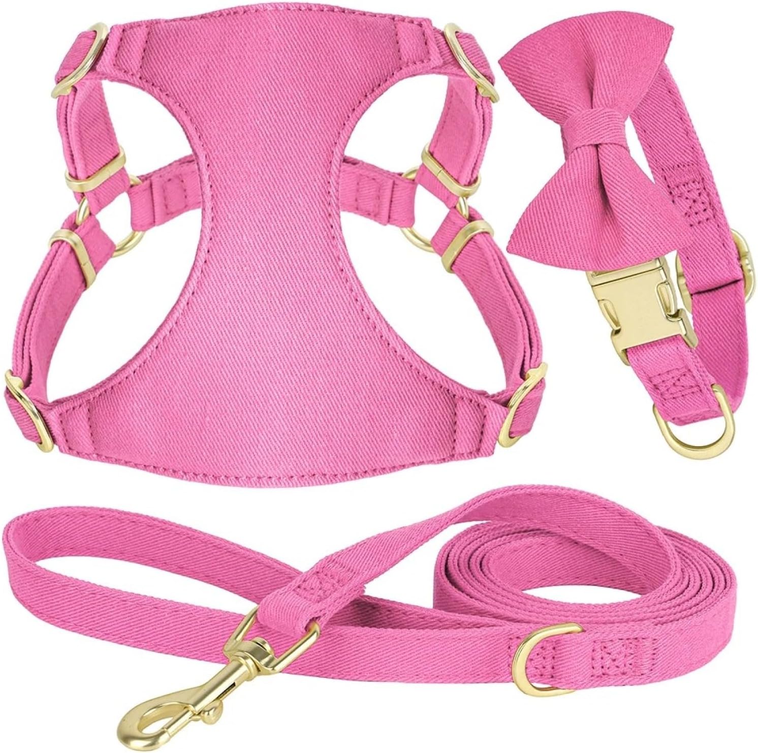 Soft Comfortable Pug Chihuahua Yorkshire Collar Harness Leash Set with Bow Adjustable Dog Harness for Small Medium Dogs,Purple,S