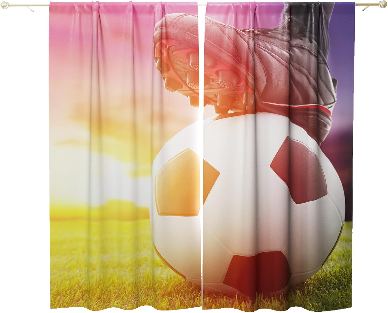 Soccer Curtains for Teens Kids Sports Curtains for Boys Bedroom with Soccer Ball Print, Rod Pocket Room Darkening Drapes 84 inches, Window Panels Set of 2, Soccer Drapes for Boys Room Game Room