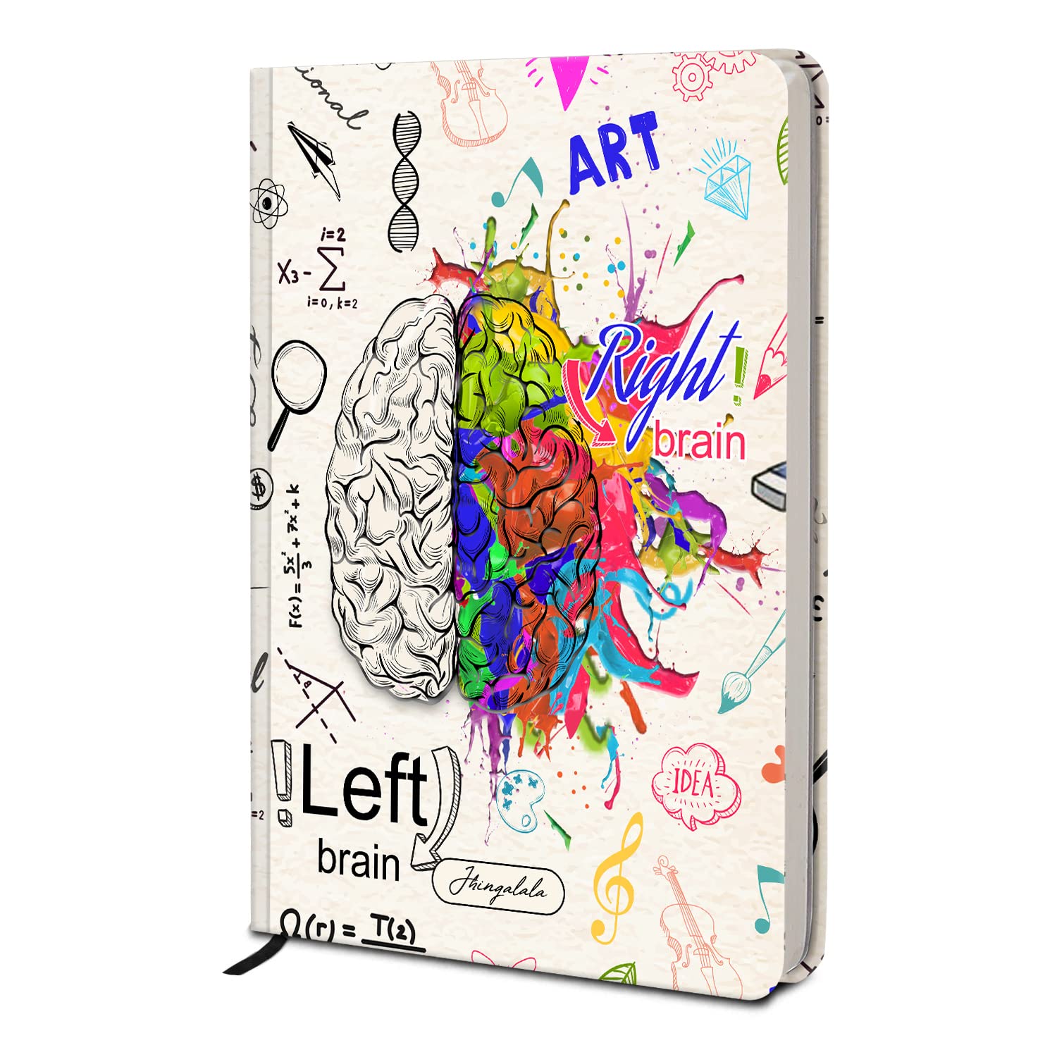 Jhingalala Hardbound Undated Journal Diary | Creative Brain Theme Printed A5 Notebook Diary (20 x 14.5 cm, 80 GSM, 192 Ruled Pages)