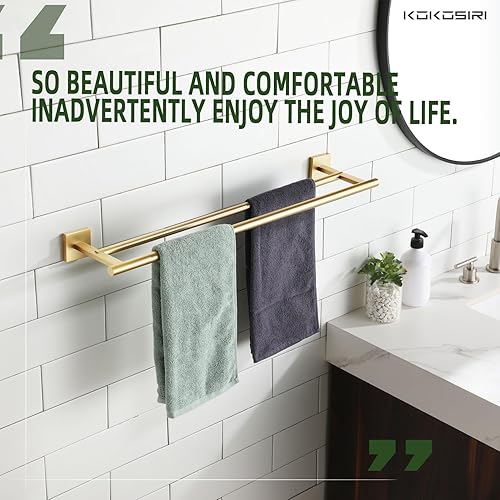 Miniatura 3 de KOKOSIRI Toalleros de baño dobles para inodoro, armario de cocina, montaje en pared, 24 pulgadas, acero inoxidable dorado cepillado B5005BG-L24