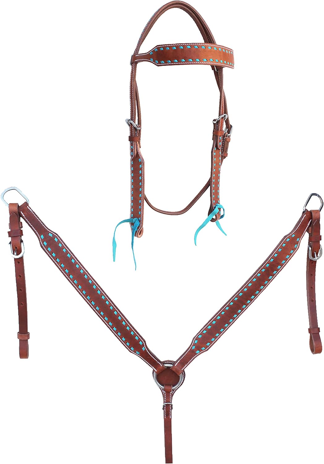 CHALLENGER Horse American Leather Western Turquoise Buck Headstall Breast Collar 78AD02B
