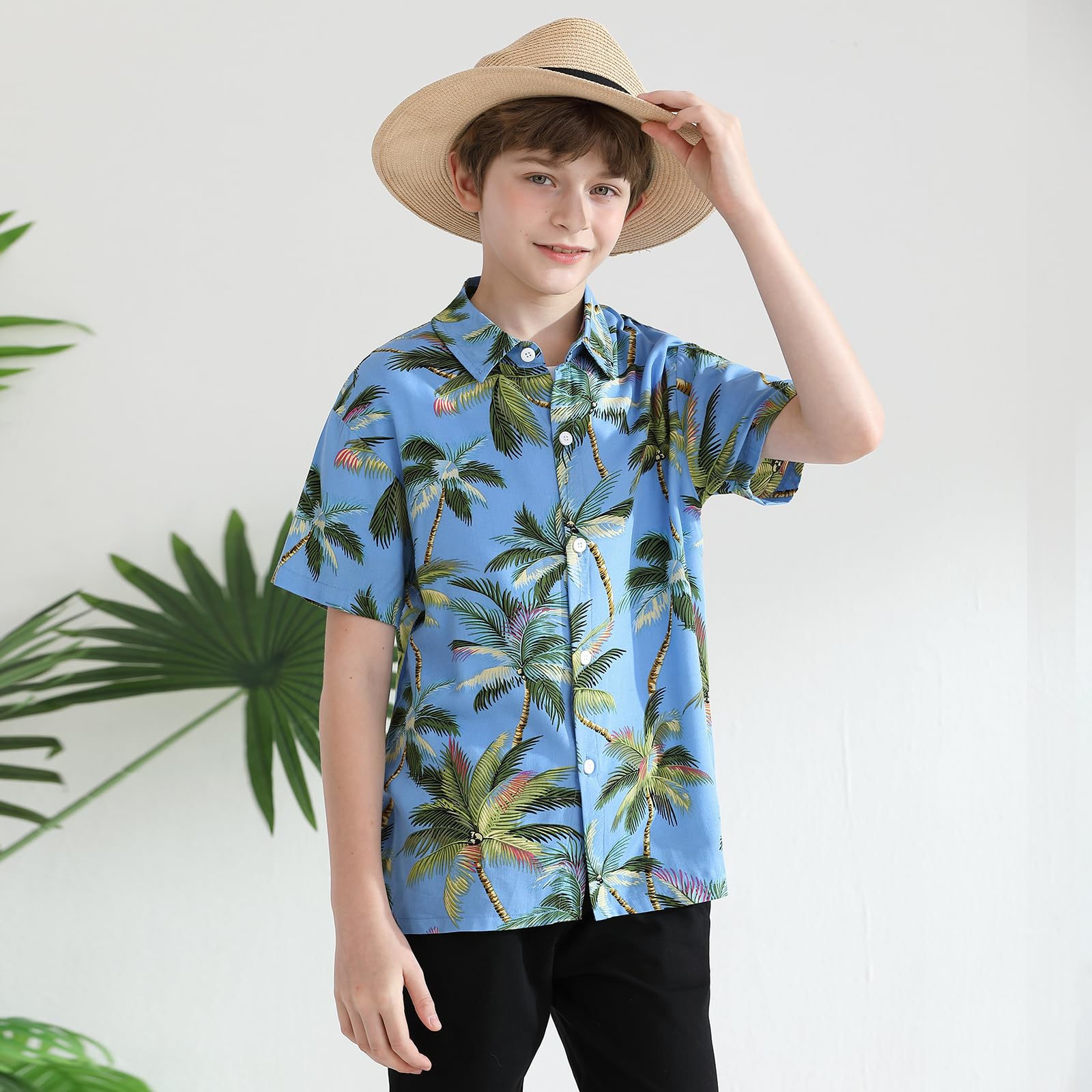 Camicie hawaiane estive a maniche corte con bottoni a maniche corte tropicali con palme floreali da spiaggia abiti da vacanza camicia