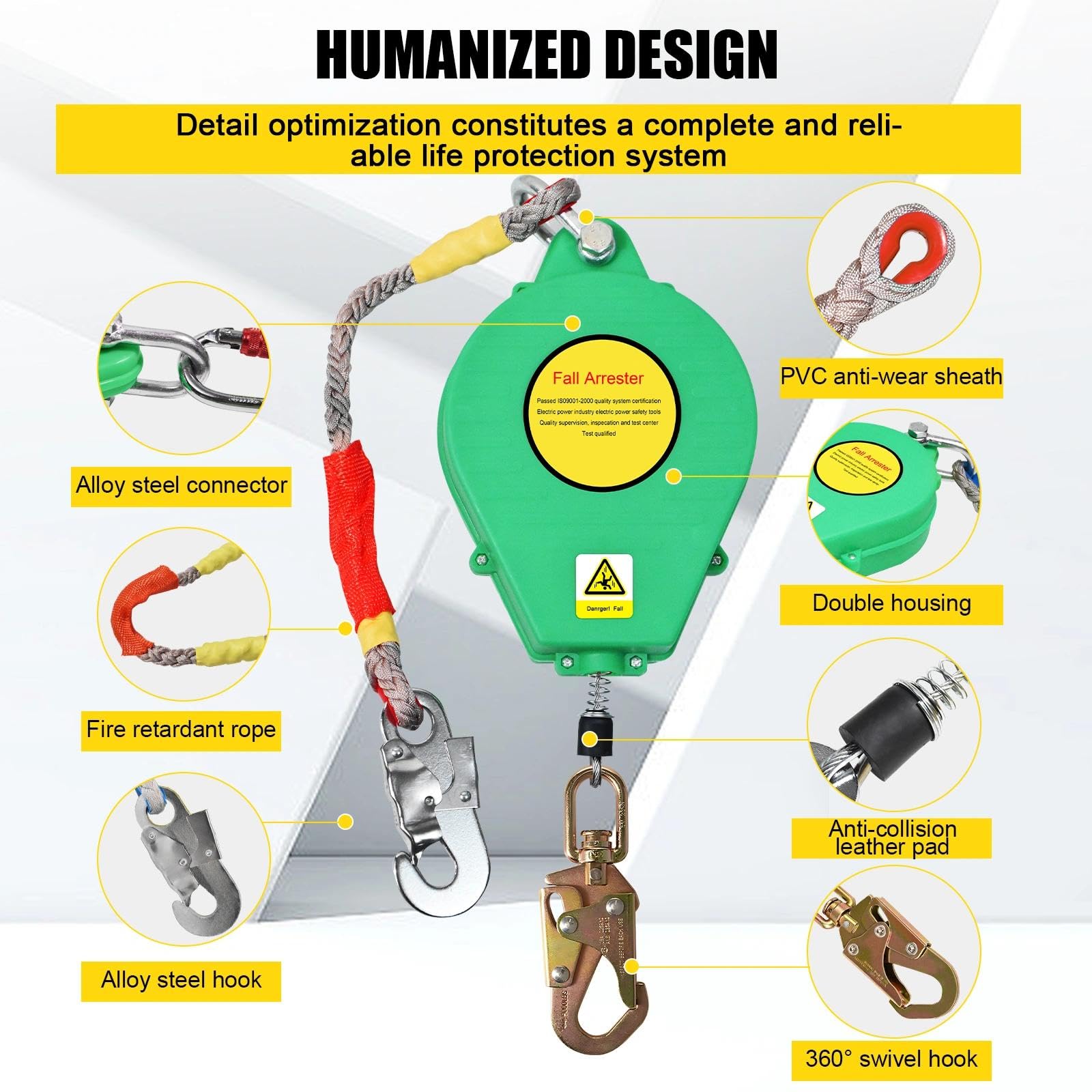 Dispositif Antichute Automatique 10m avec Crochet Pivotant (Vert)