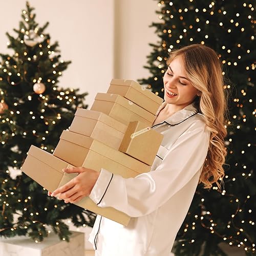 Miniatura 6 de Giftilious Gift Boxes with Lids for Presents, Set of 6 Empty Gift Boxes, Natural and Rustic Kraft Gift Wrap Boxes, Versatile Gift Box for