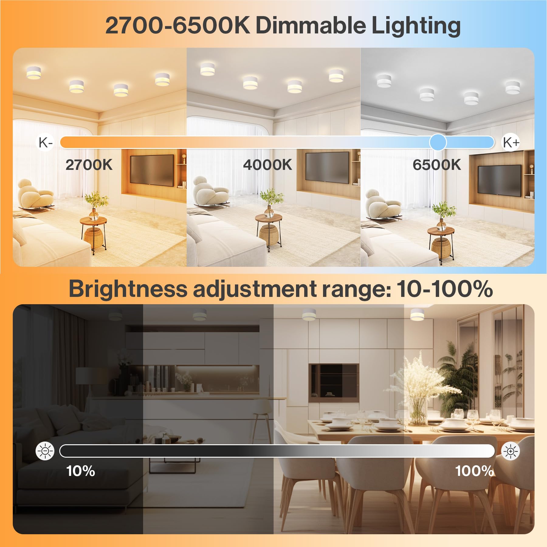 2x focos led interior techo Dimmable, IP65 focos techo con aplicación de control remoto, Lámpara de techo de 12W, Blanco, 2700K-6500K, Plana, Aluminio, 230V, Redondo, para baño, Ø10cm