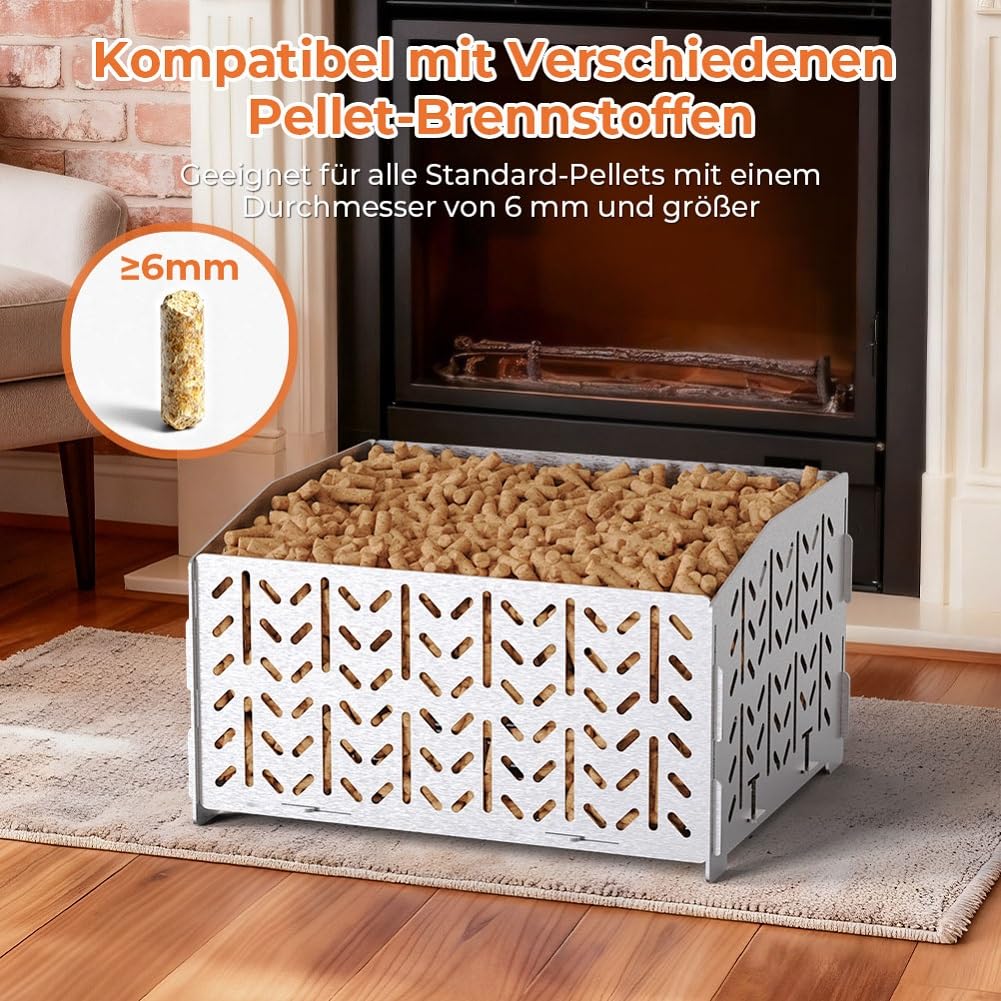 OUSFOT Pelletkorb für Kaminofen aus Edelstahl 430, 30 x 25 x 17 cm, 2,8 kg, Tragbar