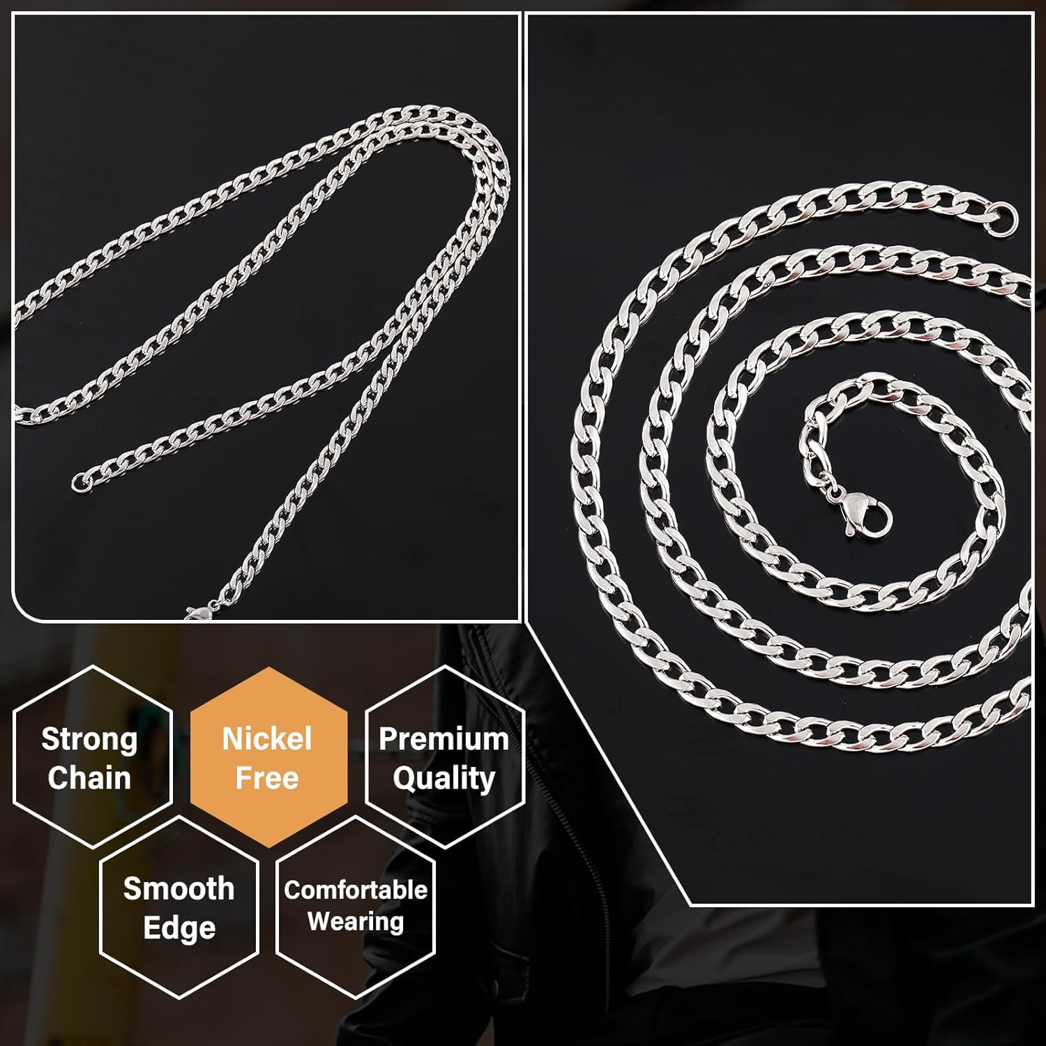 Silver Chain for Men Stainless Steel Men's Necklaces Chain Cool Diamond Cut Cuban Link Chain for Men Hip-Hop Jewelry 4mm/6mm 17/18/20/22/24/26 Inches - Image 5