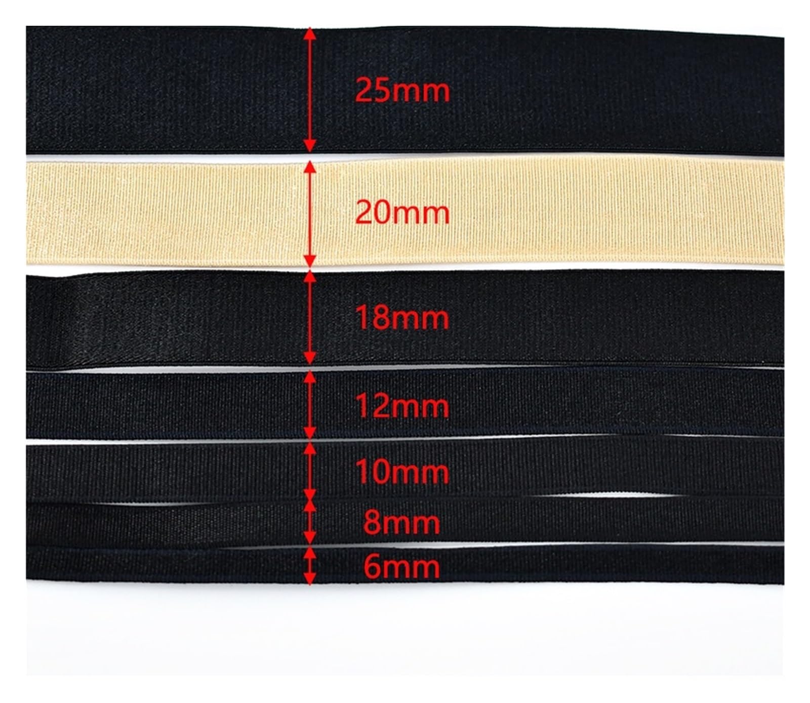 Banda elástica de nailon for sujetador, ropa interior, cinta de goma for pantalones, correas elásticas, accesorios de costura DIY, 20 metros, 6-30mm(Black,30mm)
