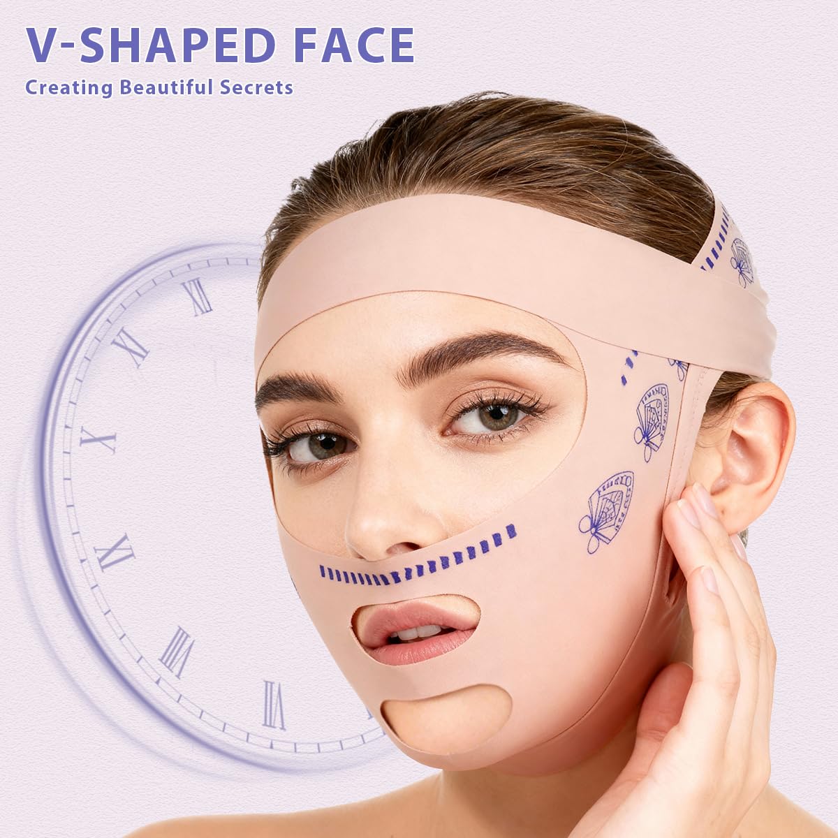 Mascherina Viso V-Line Riutilizzabile, Fascia Lifting Anti Doppio Mento e Rassodante Collo, Regolabile per Donna e Uomo, Ideale per Uso Notturno e Snellimento Viso