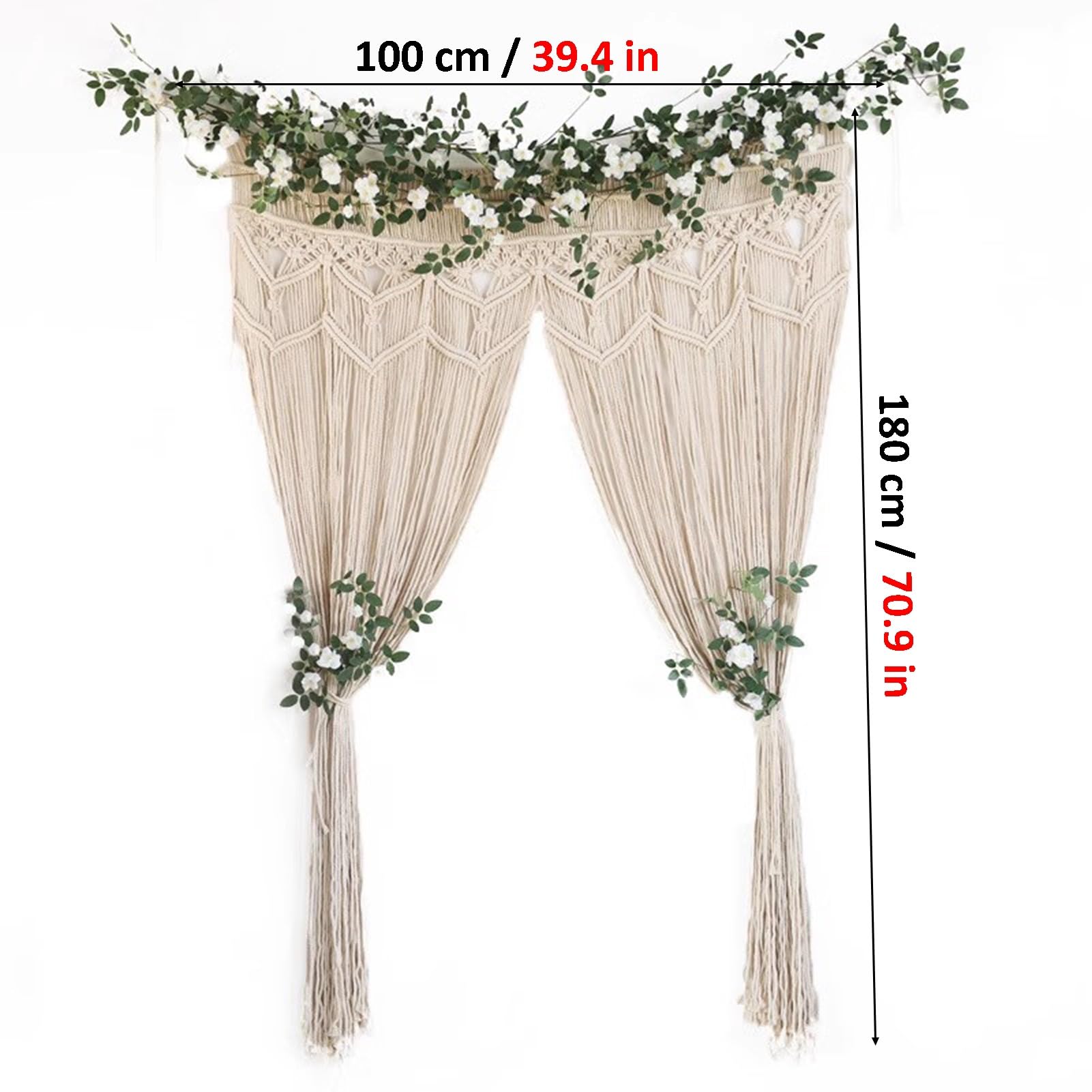 Rideaux en macramé Longue Tenture Murale en Macramé, Toile De Fond De Mariage en Macramé De Coton, Rideau Suspendu Mural en Macramé Ivoire pour La Maison(39.4x70.9in)