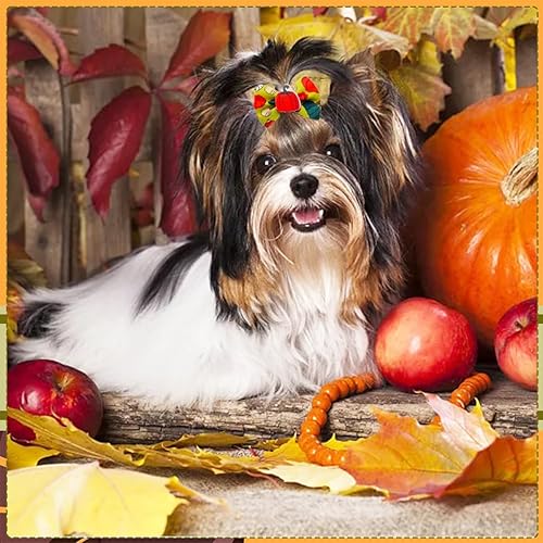 Miniatura 6 de 50 unidades25 pares de lazos para el pelo de perro de Acción de Gracias con banda de goma a granel para otoño, moño para cachorros, perros, gatos,