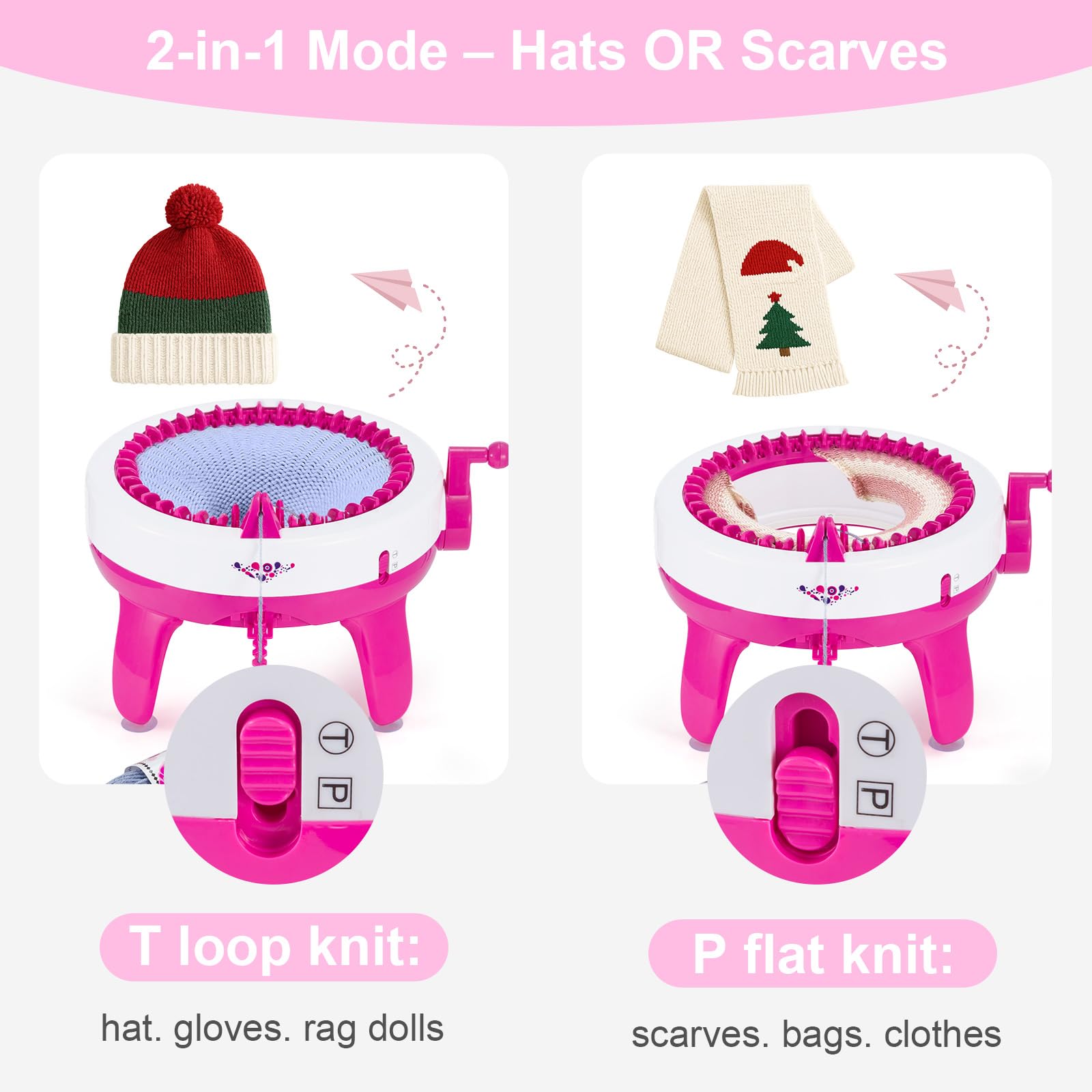 Shoze Knitting Machine DIY Hand Knitting Machine Weaving Loom Board Rotating Needle Machine for Adults and Kids (40 Needle-Rose red)