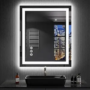 LOAAO 30"X36" LED Bathroom Mirror with Lights, Anti-Fog, Dimmable, RGB Backlit + Front Lighted, Bathroom Vanity Mirror for Wall, Memory Function, Waterproof, Tempered Glass