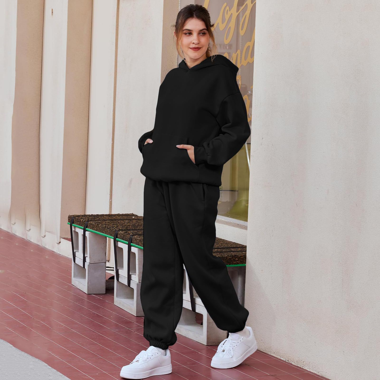 Earnmore Tuta da donna per il tempo libero con cappuccio, set tuta da jogging da donna, tuta elegante per il tempo libero,felpa con cappuccio a maniche lunghe, tuta da donna per il tempo libero