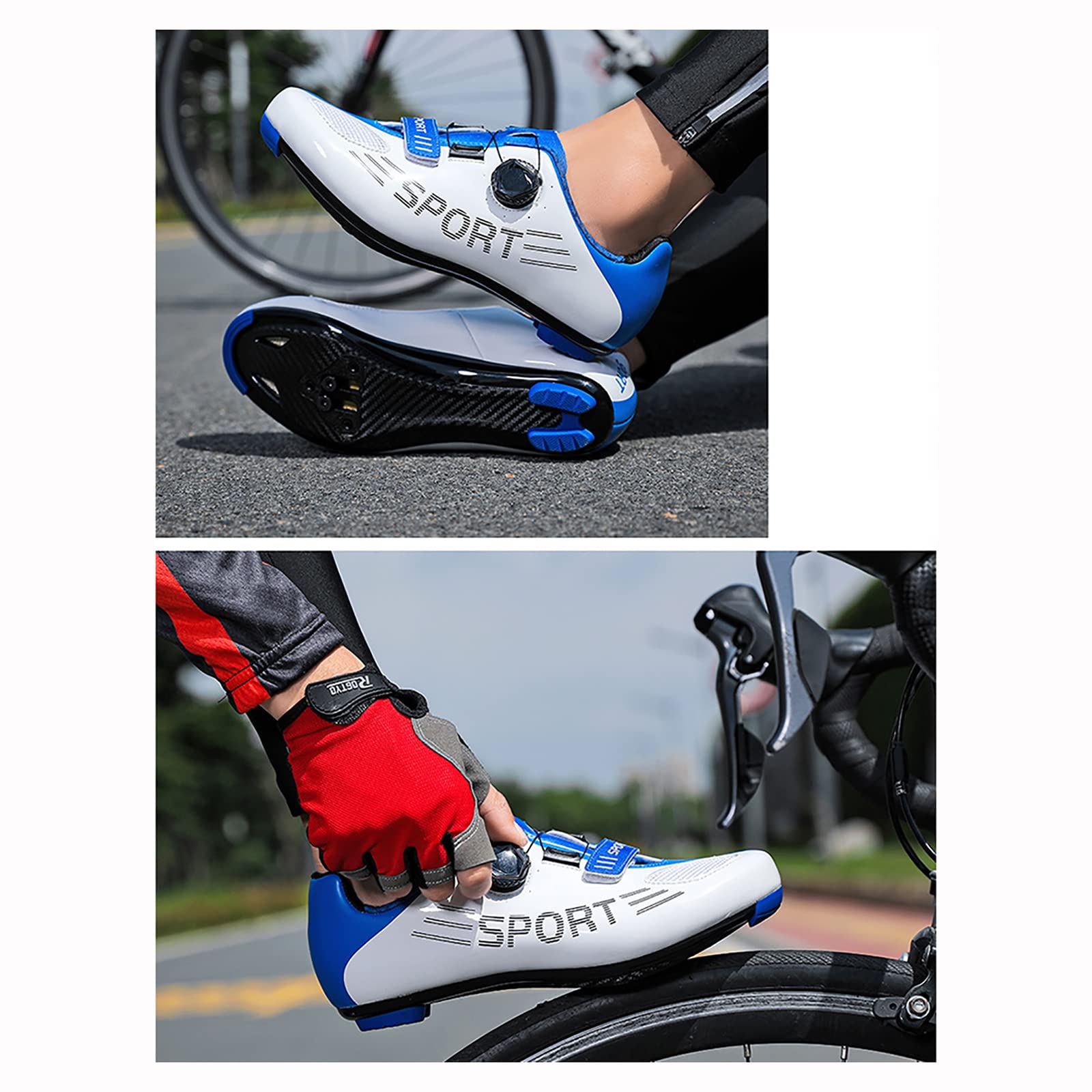 Buty rowerowe, rower szosowy, buty rowerowe, męskie, spin shoestring z kompatybilnymi butami Peloton z pedałem spd i Delta Lock (47, biały szafir niebieski)
