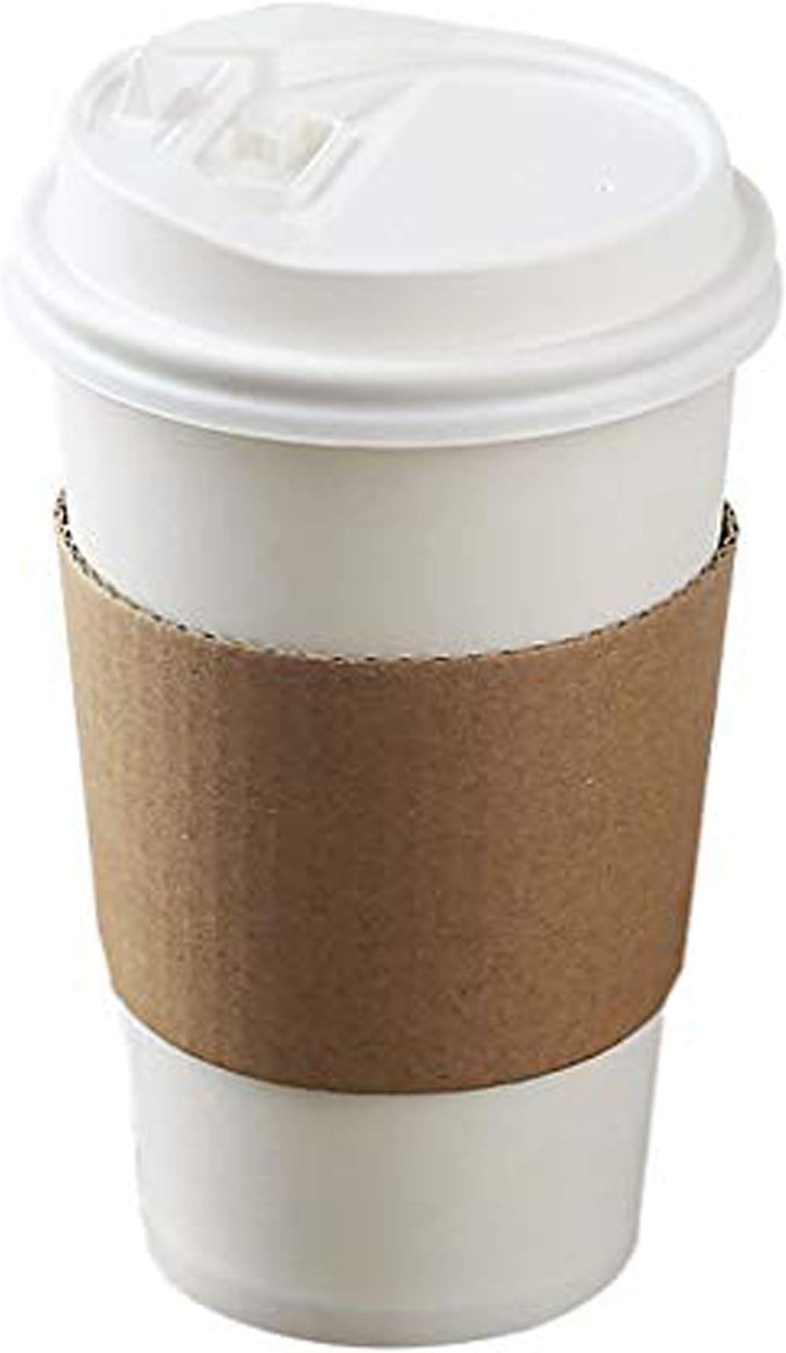 Disposable Paper Coffee Cups - Insulated - with Lids and Sleeves (50, 16 oz)