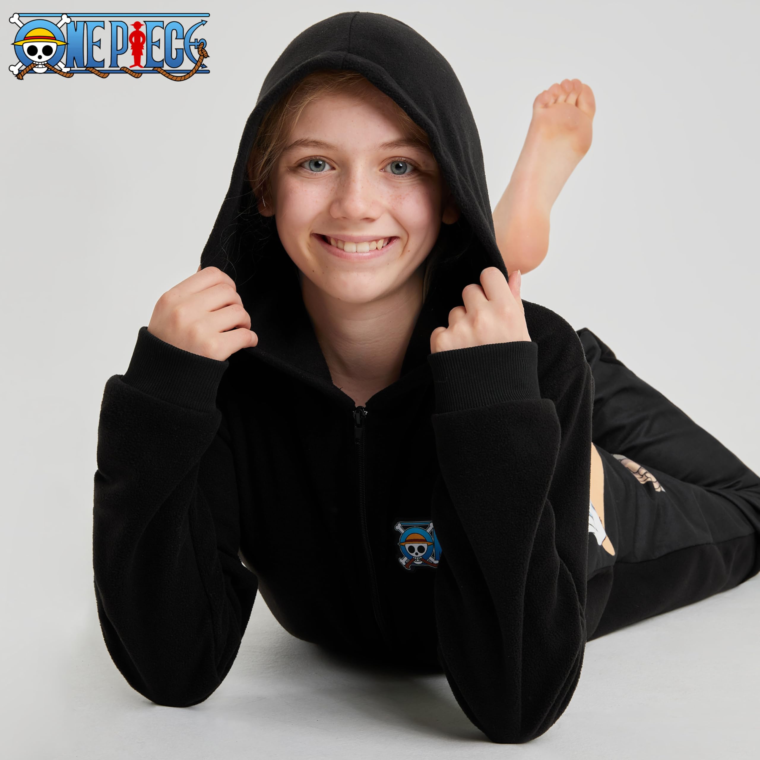 One Piece Pigiama Intero Bambino - Pigiamone in Pile Caldo 7-14 Anni - Pigiami Interi Bambini con Cappuccio Anime Gadget Regalo