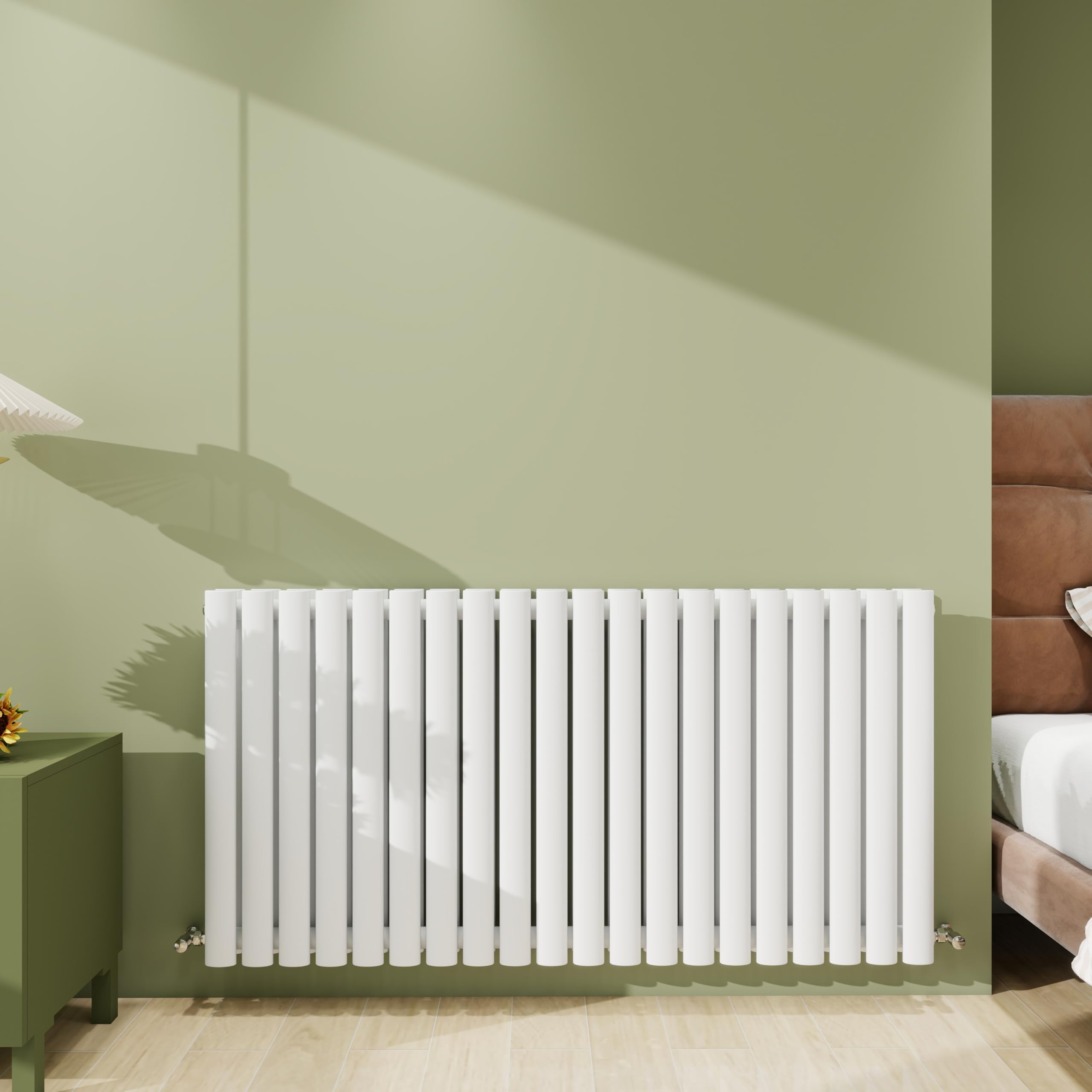 Biubiubath Radiator 600×1180mm White Horizontal Double Oval Column Designer Central Heating Rad 5220 BTU